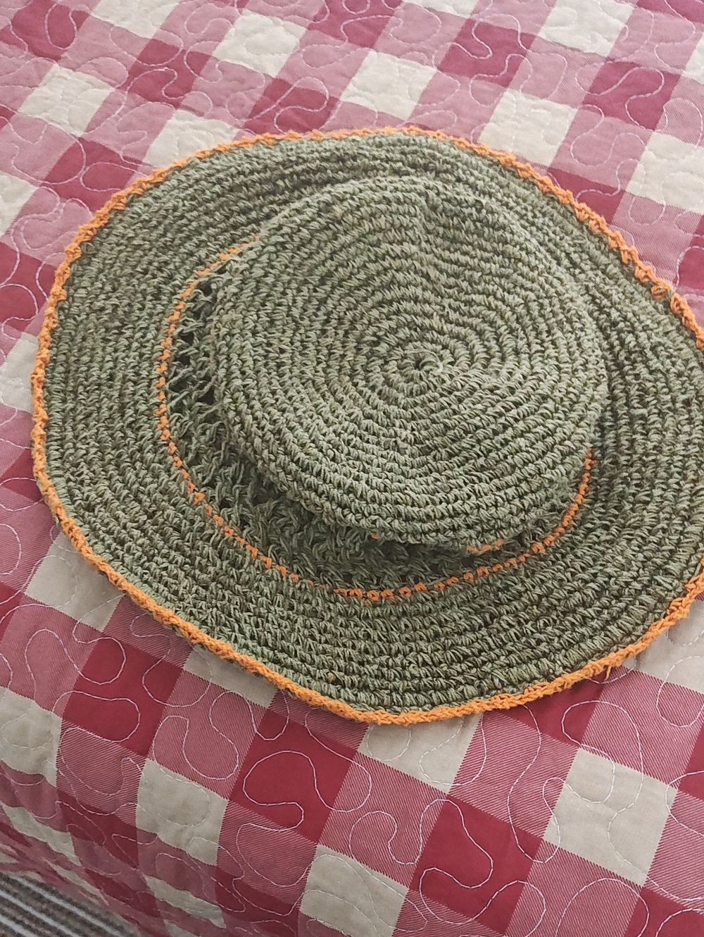 Source Unknown Olive Green Hemp Sun Hat with Orange Trim